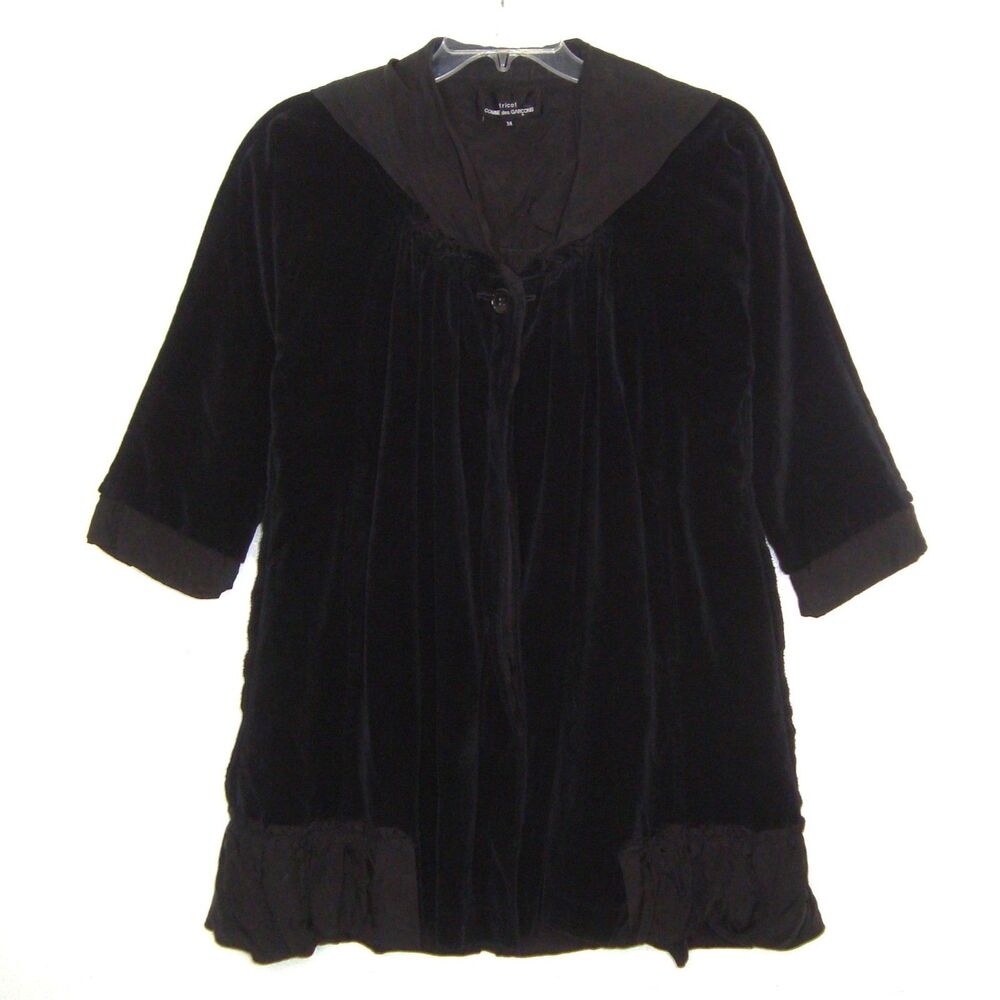 COMME des GARCONS Womens Med Dyed Black Goth Velvet Velour A-Line Zip Up Jacket